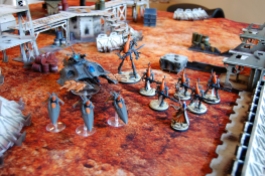 Simon's 700pts of Eldar. A spiritseer with five Wraithguards equipped with D-Scythes, three Jetbikes all armed with Shuriken cannons, a Wave Serpent, and a Wraithlord.